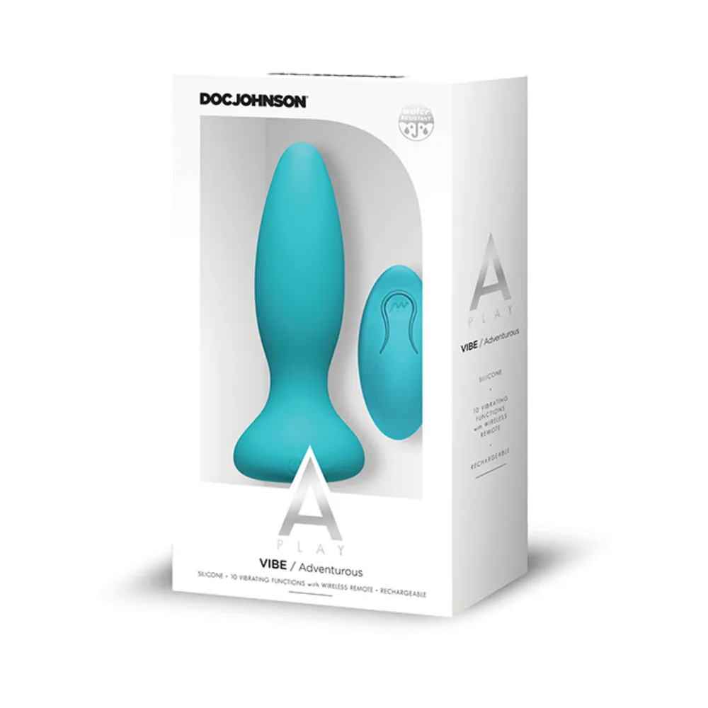 A Play Rechargeable Silicone Adventurous Anal Plug w/Remote - Teal