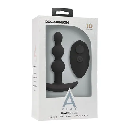 A Play Shaker Rechargeable Silicone Anal Plug w/Remote - Black