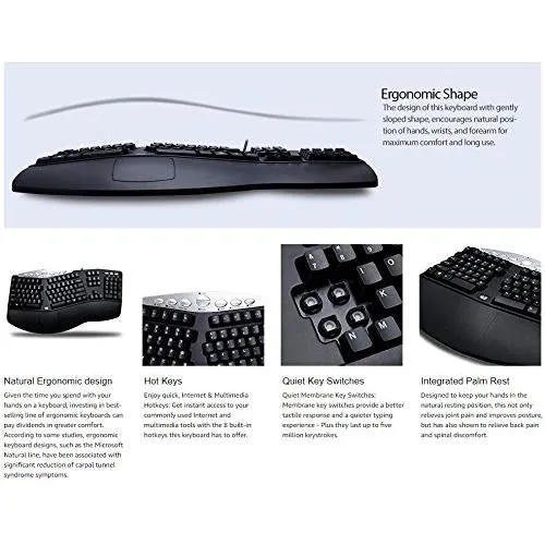 Adesso Tru-Form Media 208 Media Contoured Ergonomic Keyboard PCK-208B