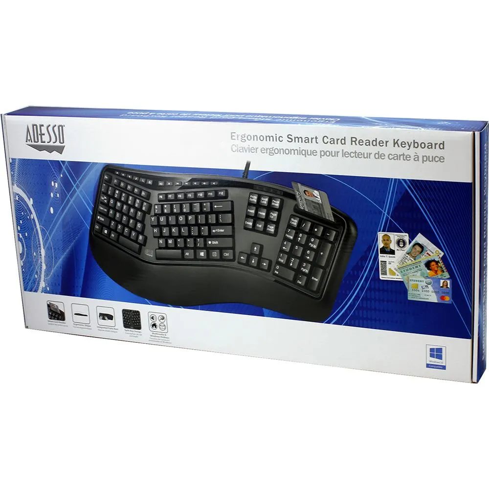 Adesso TruForm 150SB-TAA Desktop Ergonomic Smart Card Reader Keyboard (TAA Compliant)