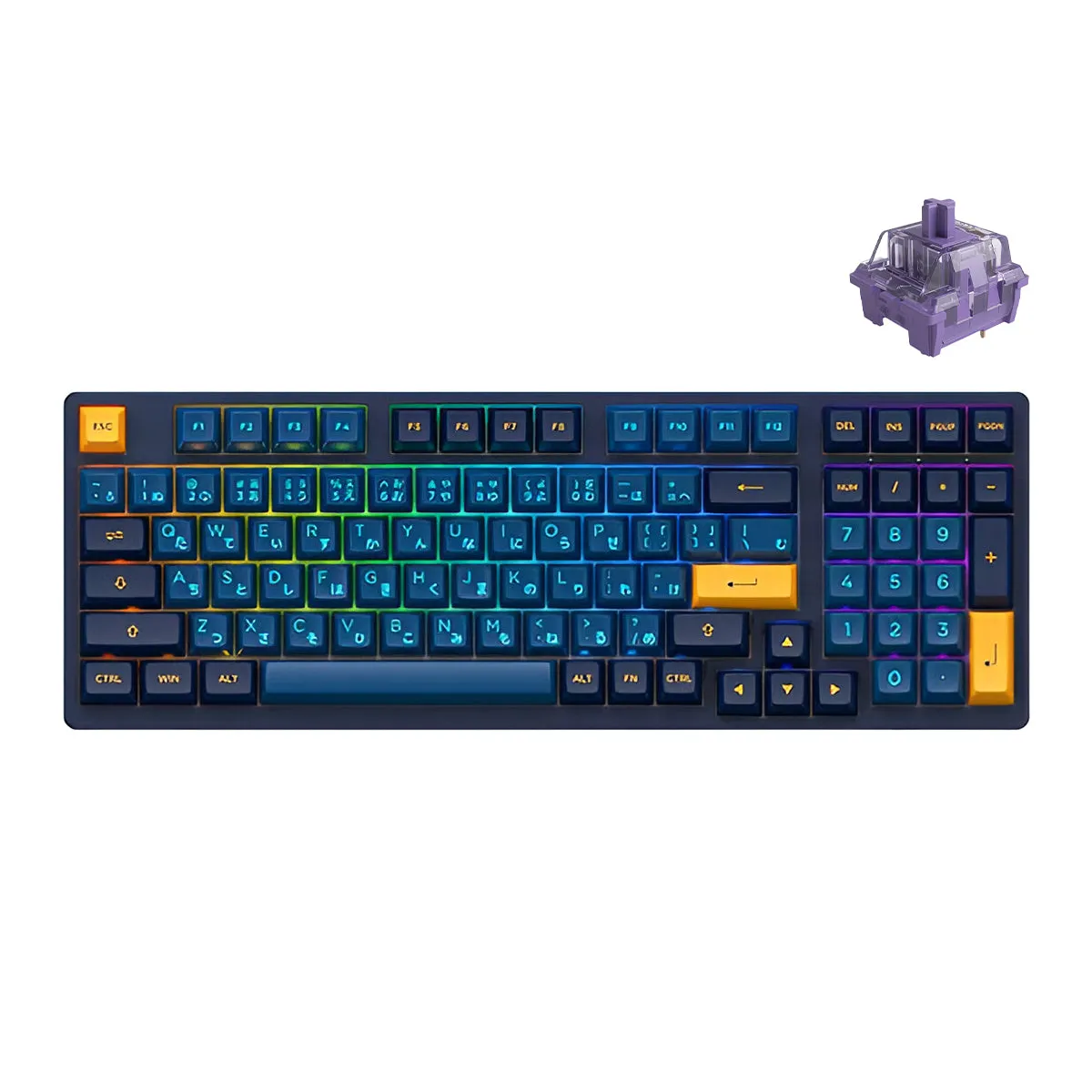 Akko 3098 Macaw Hiragana Version RGB Full Size Hot-Swappable Mechanical Keyboard (Akko CS Lavender Purple)