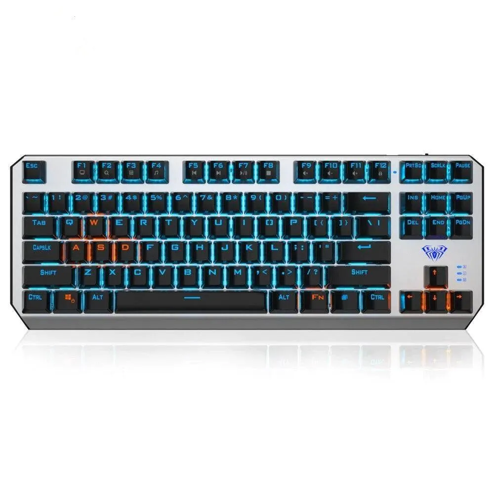 Aula Wind F3087 Black Switch Wired Rainbow Gaming Keyboard English & Arabic - Gray