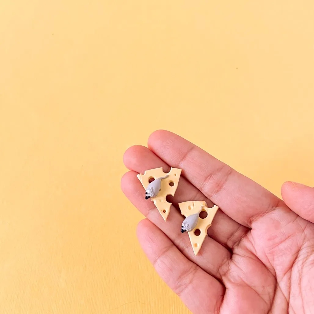 Cheese And Mouse Mini Food Earrings