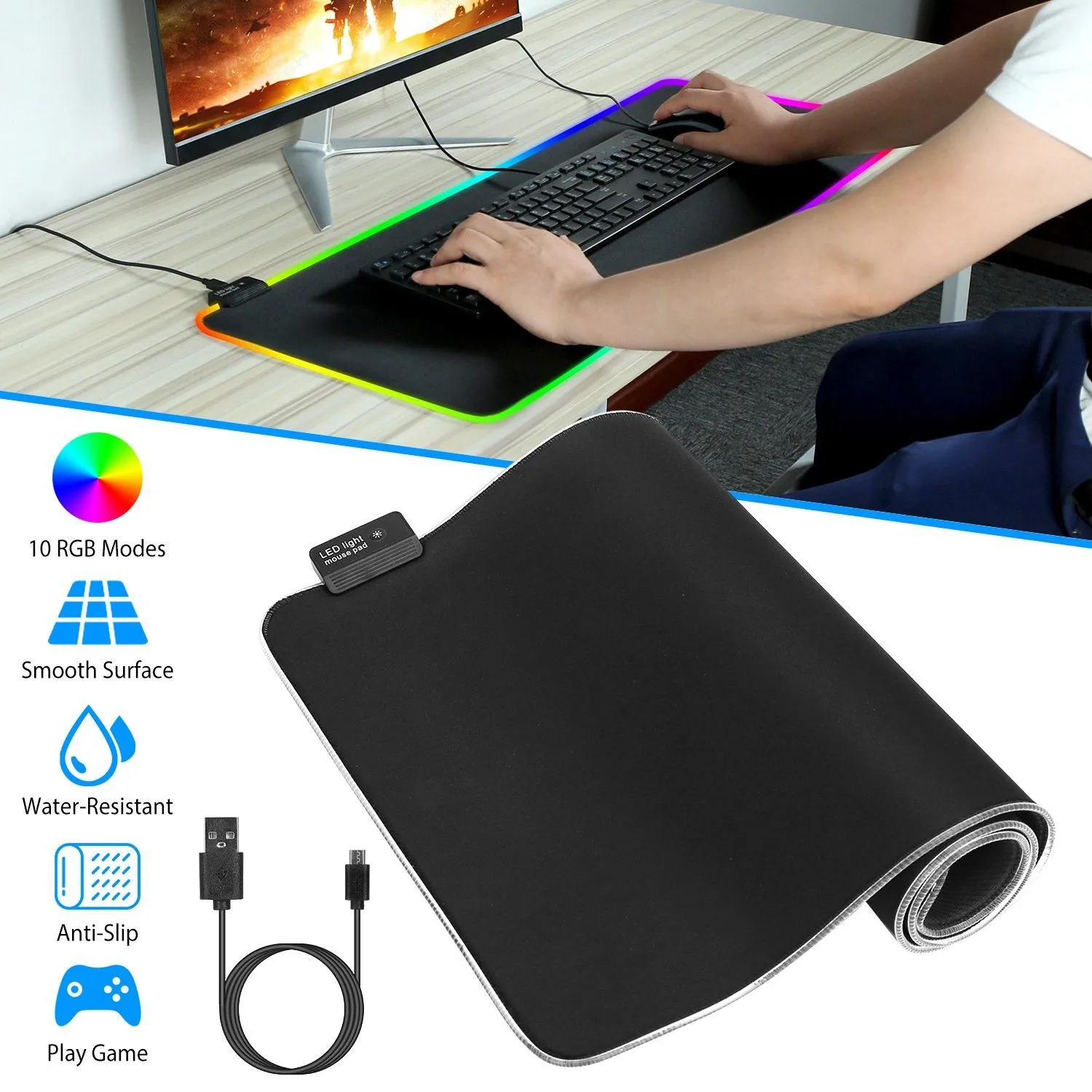 Large LED RGB Computer Keyboard Mouse Mat