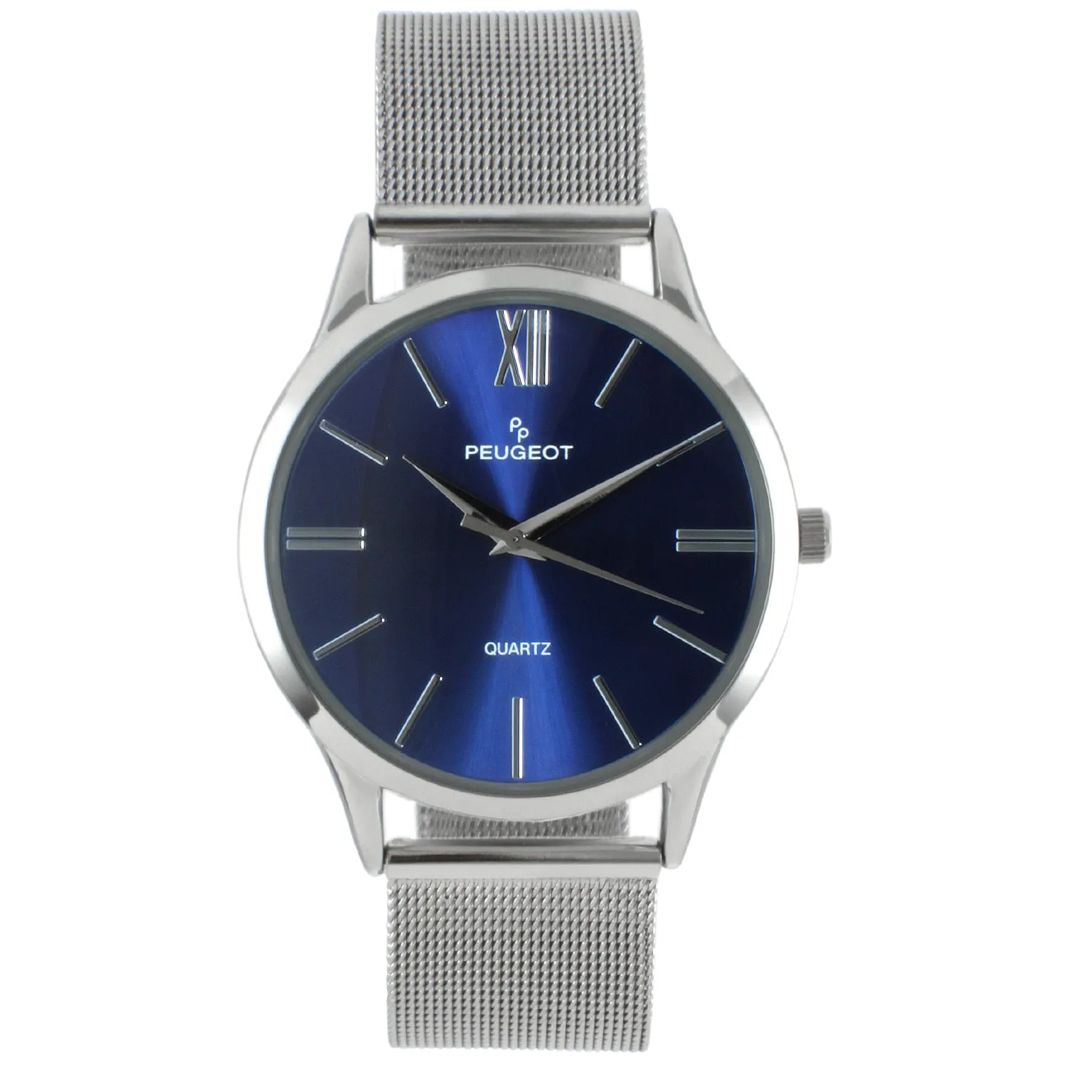 Men's 40mm Blue Dial Slim Case Stainless Steel Mesh Watch