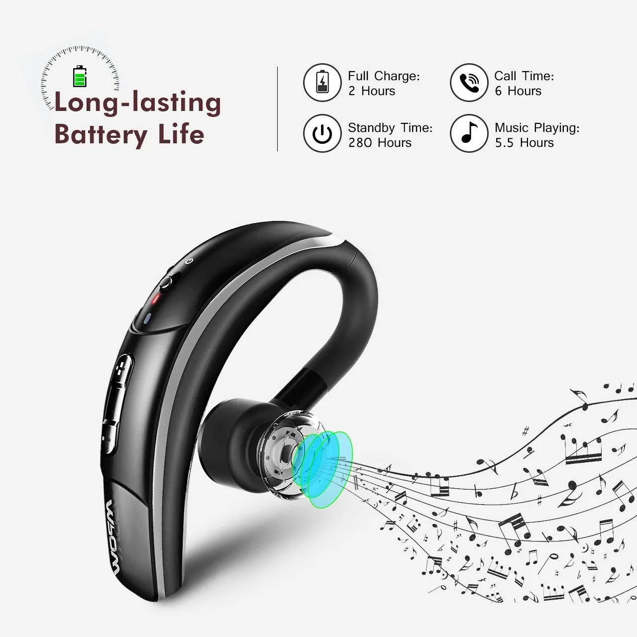 MPOW Crescent Bluetooth Headset w/ CVC6.0 Noise Cancelling Mic--without Mpow Logo