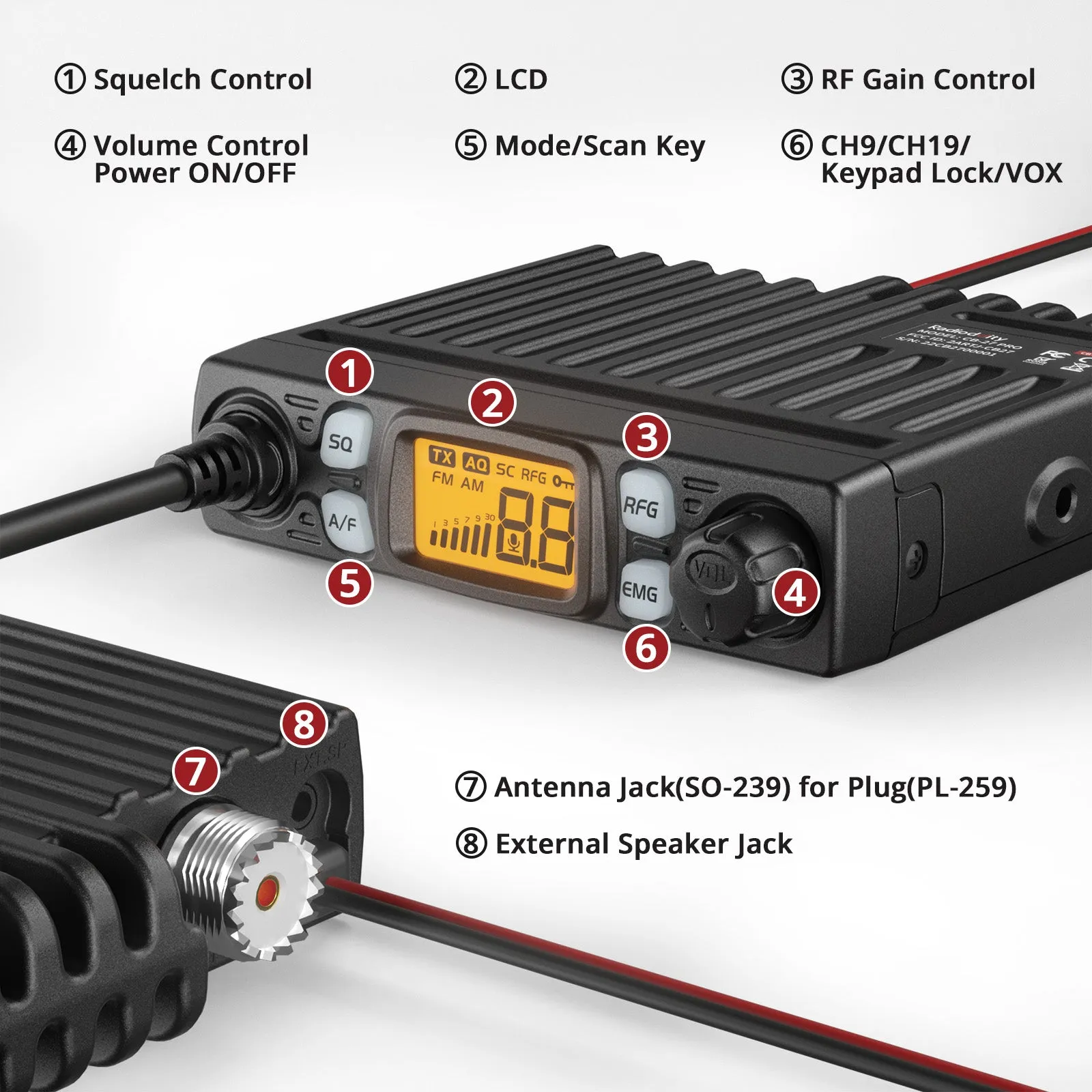 Radioddity CB-27 Pro CB Radio | AM/FM for US | 4W | VOX | RF Gain | Squelch Control