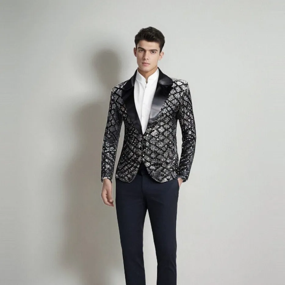 The Damond Sequin Slim Fit Blazer Suit Jacket - Platinum