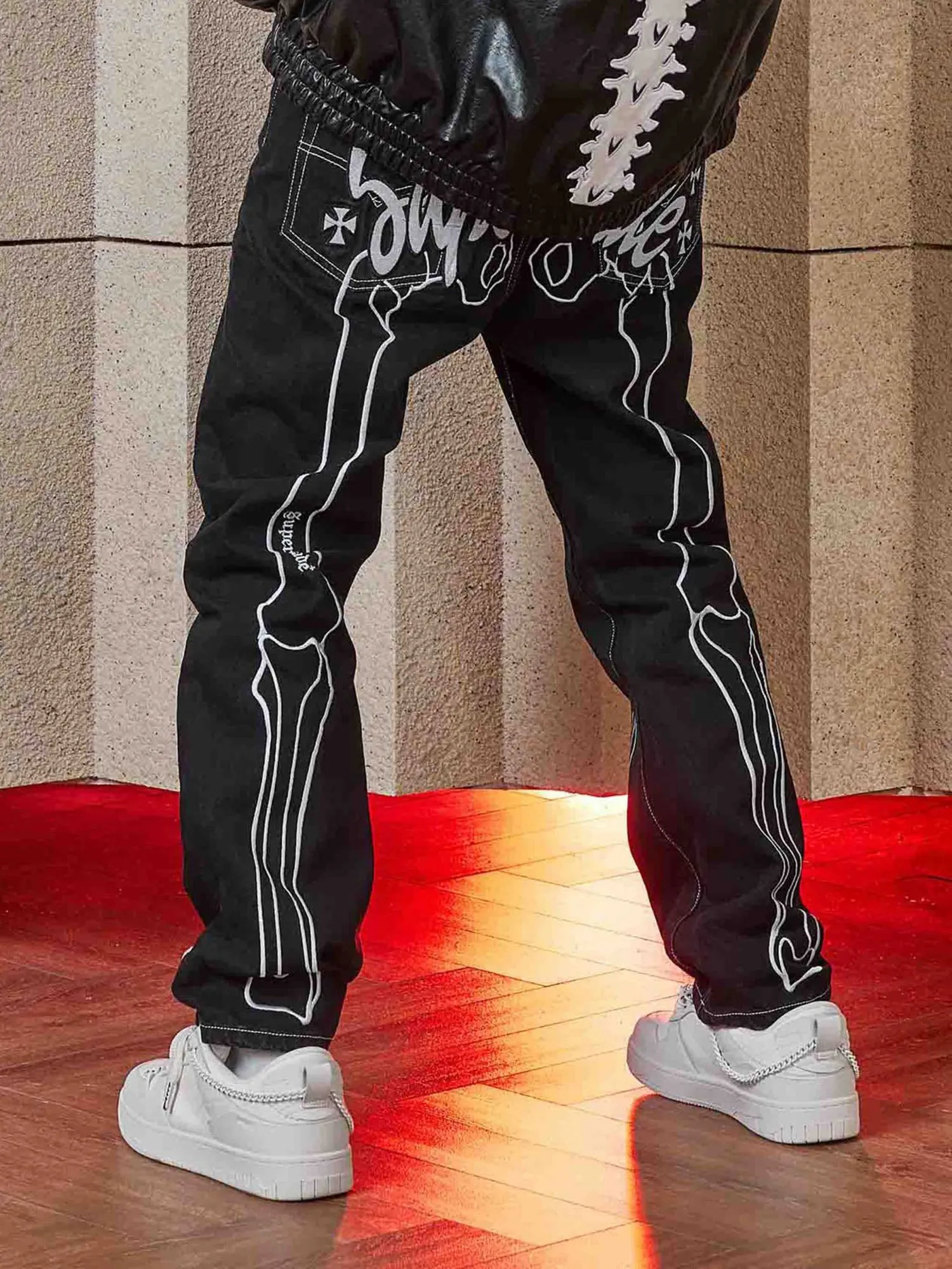 Thesupermade Hip Hop Bones Embroidered Jeans - 1859