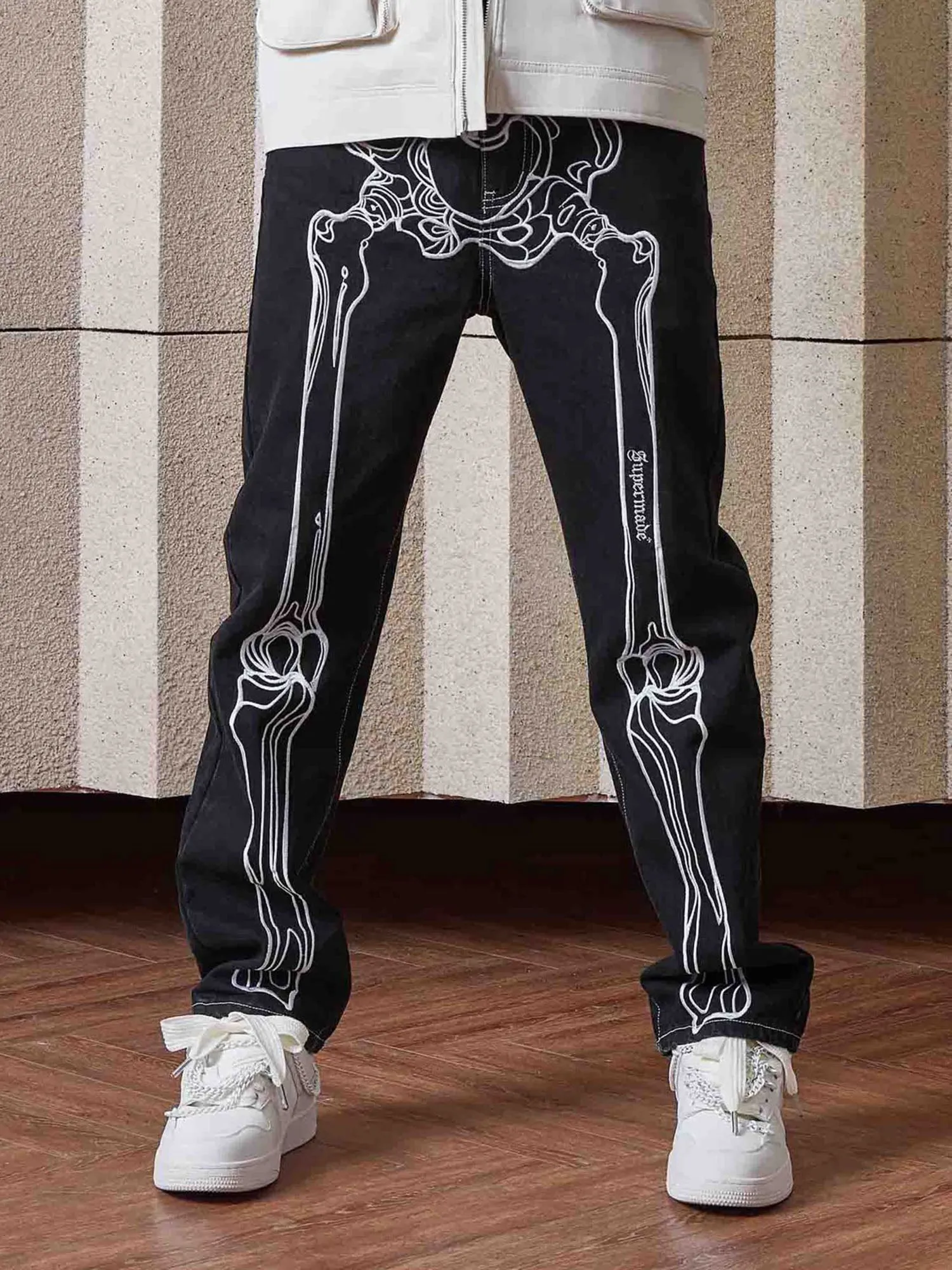 Thesupermade Hip Hop Bones Embroidered Jeans - 1859